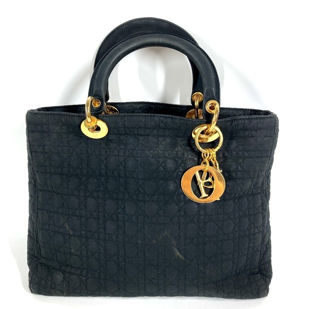 Christian Dior Dior Lady Cannage Tote Bag Handbag Nylon Canvas Women's Black